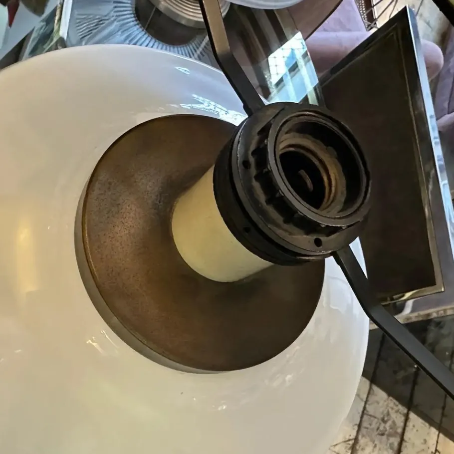 Clearance Pamono Mid-Century Modern Italian White Opaline Glass and Brass Table Lamp, 1970s