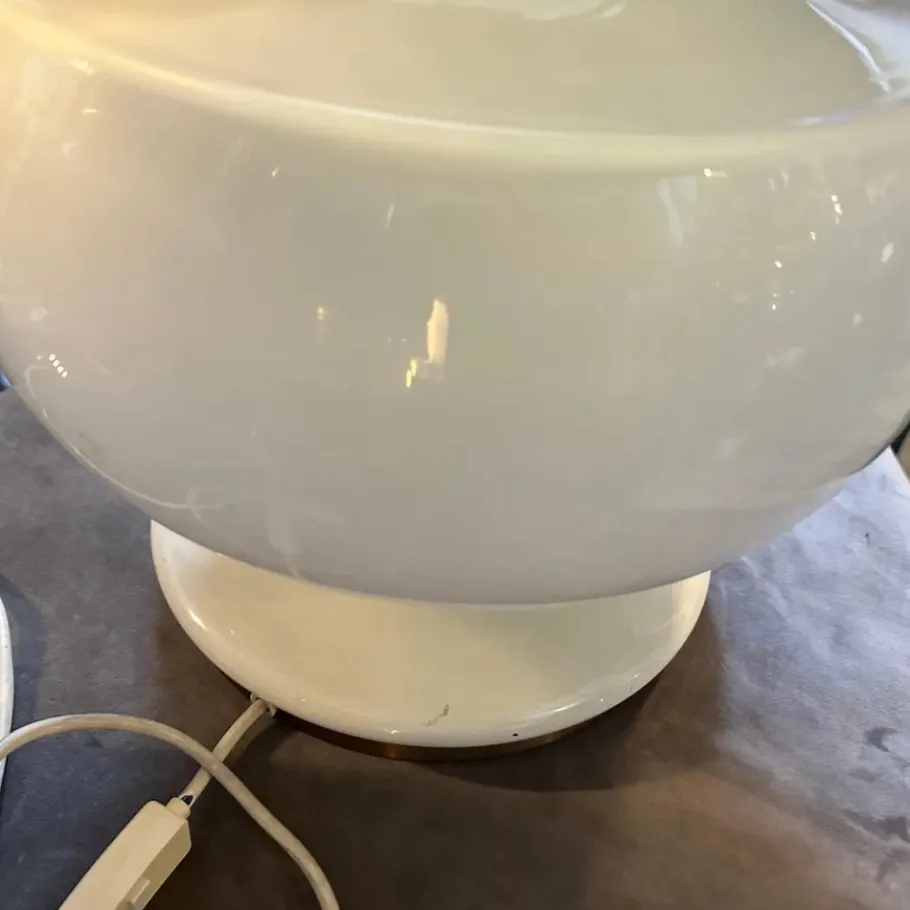 Clearance Pamono Mid-Century Modern Italian White Opaline Glass and Brass Table Lamp, 1970s
