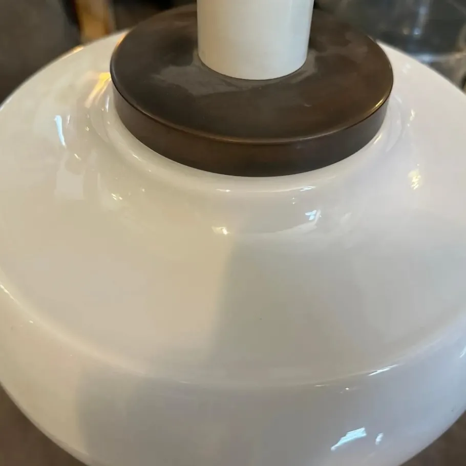 Clearance Pamono Mid-Century Modern Italian White Opaline Glass and Brass Table Lamp, 1970s