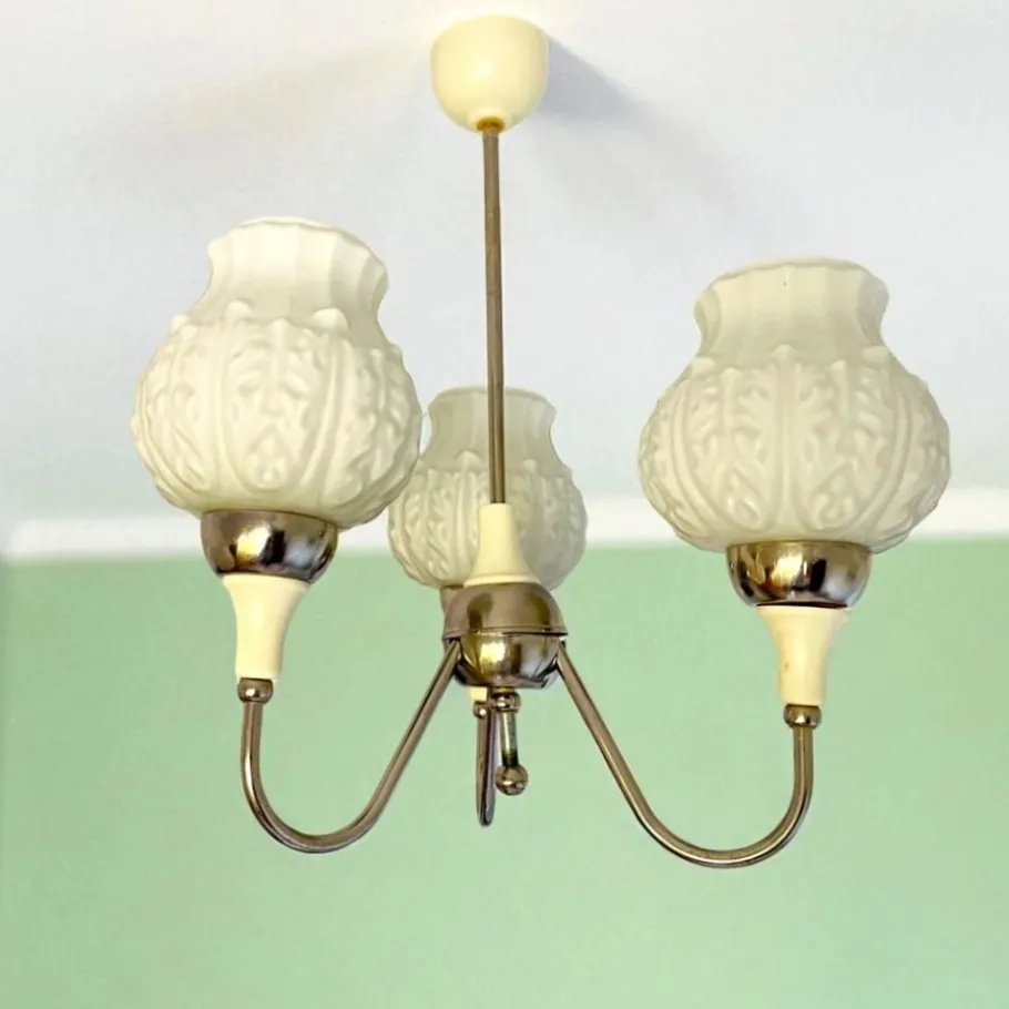 Best Pamono Mid-Century Modern 3-Light Chandelier with Opaline Glass Shades, Eastern Europe, 1960s