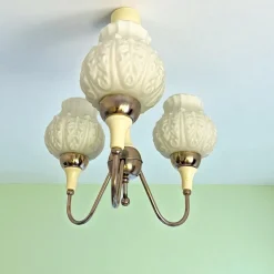 Best Pamono Mid-Century Modern 3-Light Chandelier with Opaline Glass Shades, Eastern Europe, 1960s