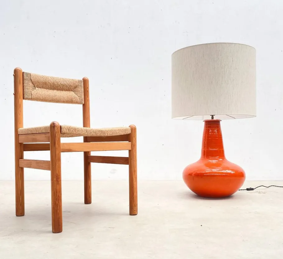 Clearance Pamono Mid-Century Modern Red Orange Ceramic Table Lamp, Belgium, 1960s