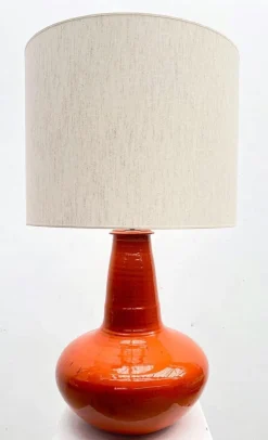 Clearance Pamono Mid-Century Modern Red Orange Ceramic Table Lamp, Belgium, 1960s