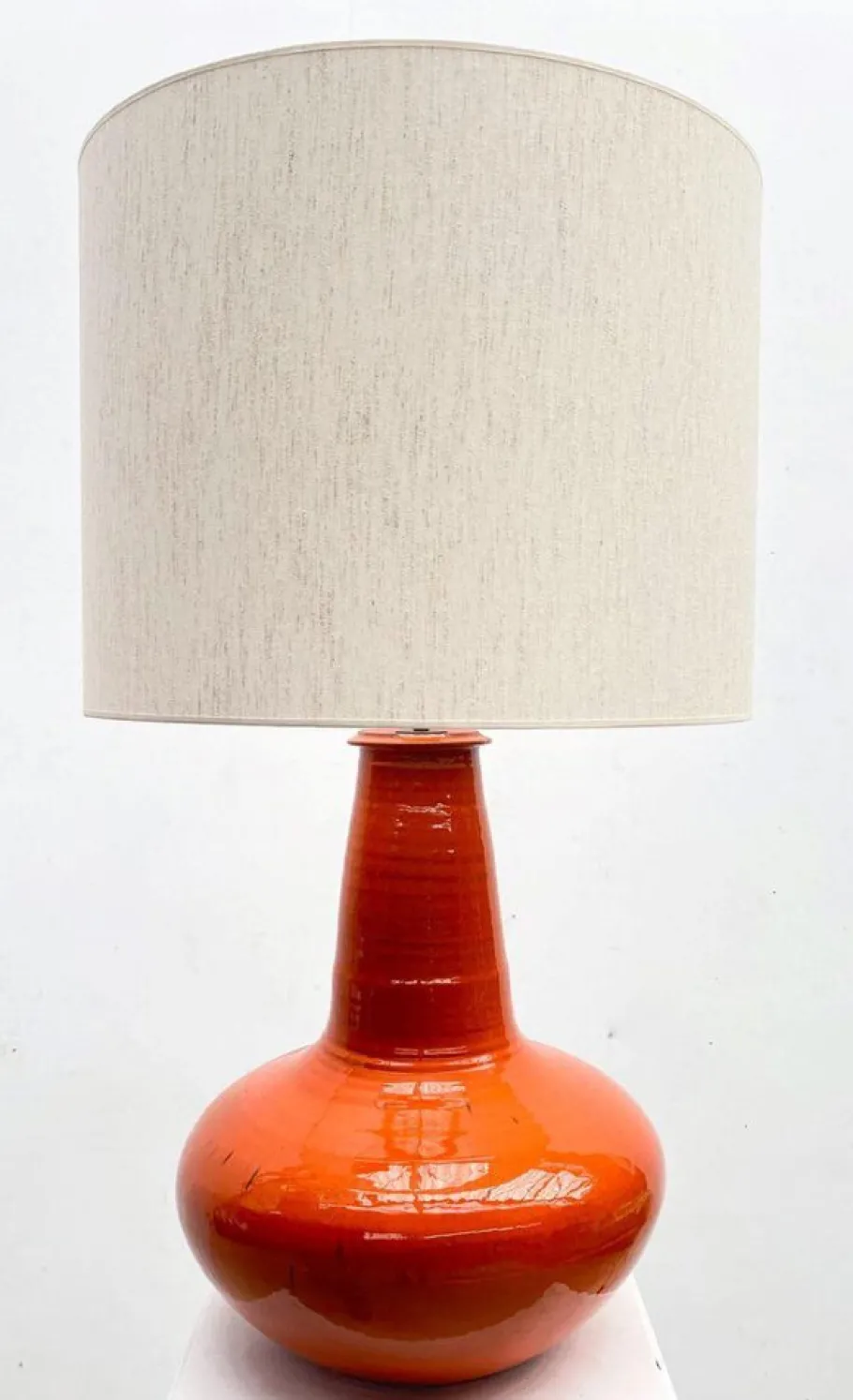 Clearance Pamono Mid-Century Modern Red Orange Ceramic Table Lamp, Belgium, 1960s