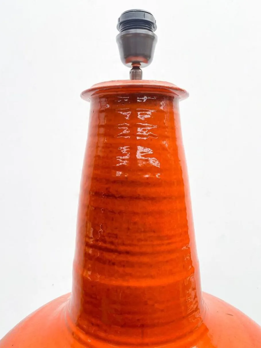 Clearance Pamono Mid-Century Modern Red Orange Ceramic Table Lamp, Belgium, 1960s