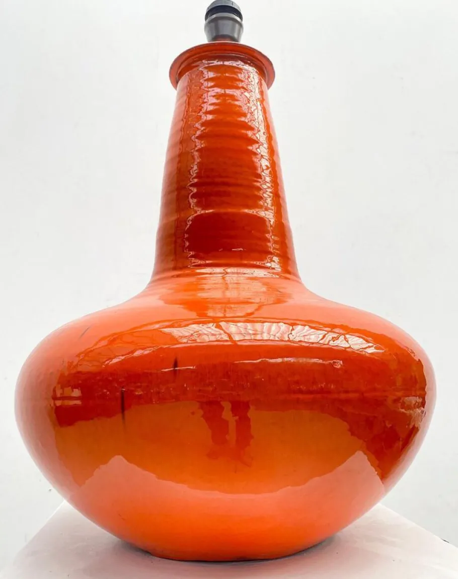 Clearance Pamono Mid-Century Modern Red Orange Ceramic Table Lamp, Belgium, 1960s