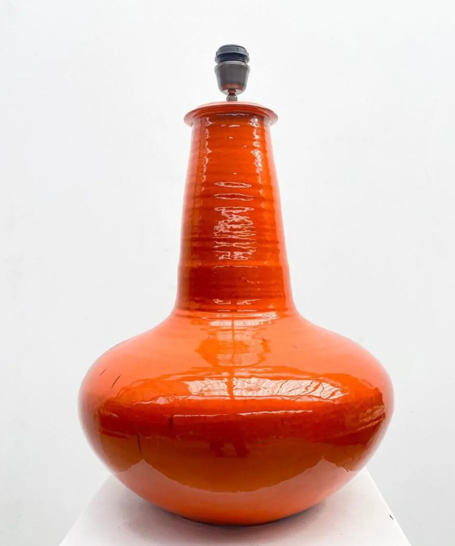 Clearance Pamono Mid-Century Modern Red Orange Ceramic Table Lamp, Belgium, 1960s