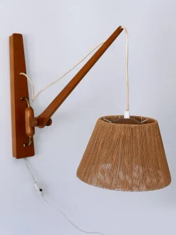 Best Pamono Mid-Century Modern Swing Teak & Sisal Wall Light, Denmark, 1960s