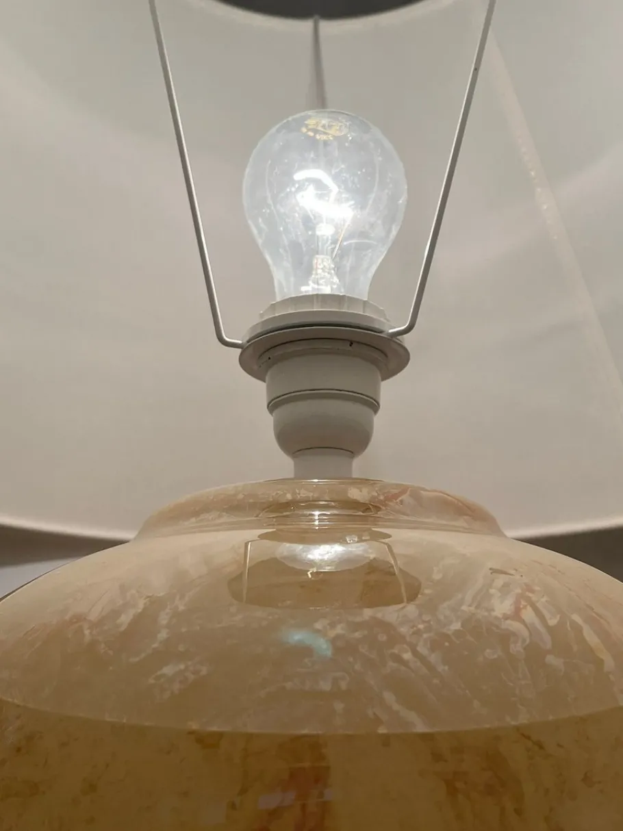 Clearance Pamono Mid-Century Modern Table Lamp with Iridescent Glass Base and Double Light, 1960s