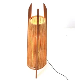 New Pamono Mid-Century Modern Teak Tripod Floor Lamp with Hemp Strings from Fog & Mørup, 1960s