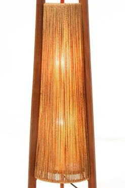 New Pamono Mid-Century Modern Teak Tripod Floor Lamp with Hemp Strings from Fog & Mørup, 1960s