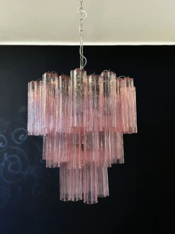 Best Pamono Mid-Century Modern Three-Tier Murano Glass Tube Chandelier with 48 Pink Glasses, 1990s