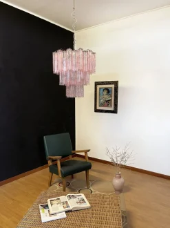 Best Pamono Mid-Century Modern Three-Tier Murano Glass Tube Chandelier with 48 Pink Glasses, 1990s