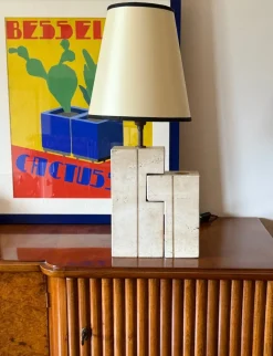 Clearance Pamono Mid-Century Modern Travertine Sculptural Table Lamp, Italy, 1960s