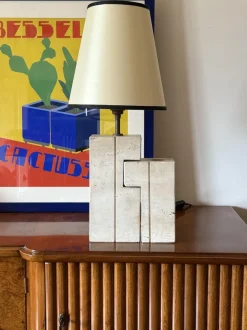 Clearance Pamono Mid-Century Modern Travertine Sculptural Table Lamp, Italy, 1960s