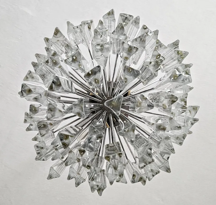Best Pamono Mid-Century Modern Triedri Crystal Chandelier attributed to Paolo Venini, Italy, 1950s