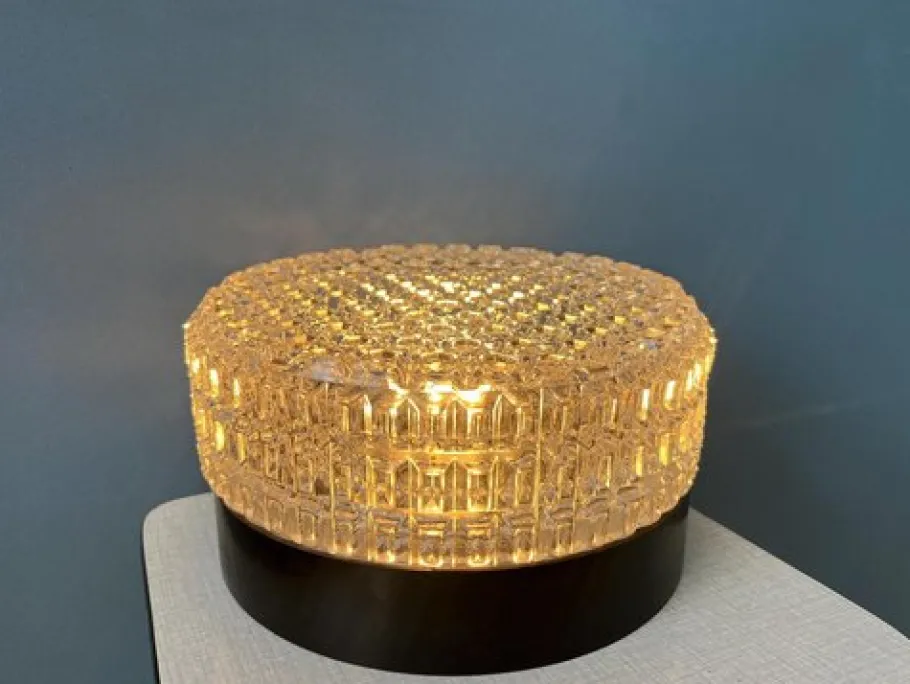 Best Pamono Mid-Century Patterned Glass Flush Mount