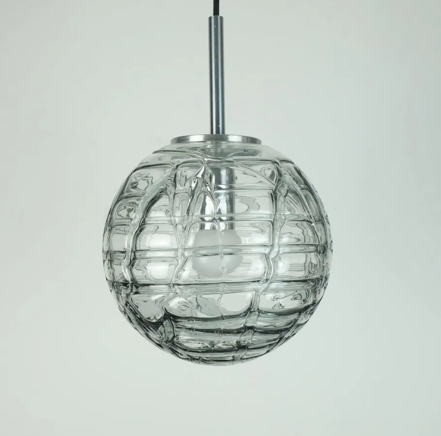 Best Pamono Mid-Century Pendant Lamp in Clear and Smoke Grey Glass and Metal from Doria-Leuchten, 1960s-1970s