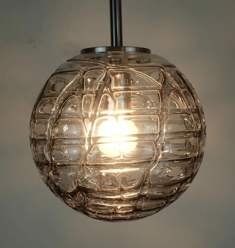 Best Pamono Mid-Century Pendant Lamp in Clear and Smoke Grey Glass and Metal from Doria-Leuchten, 1960s-1970s