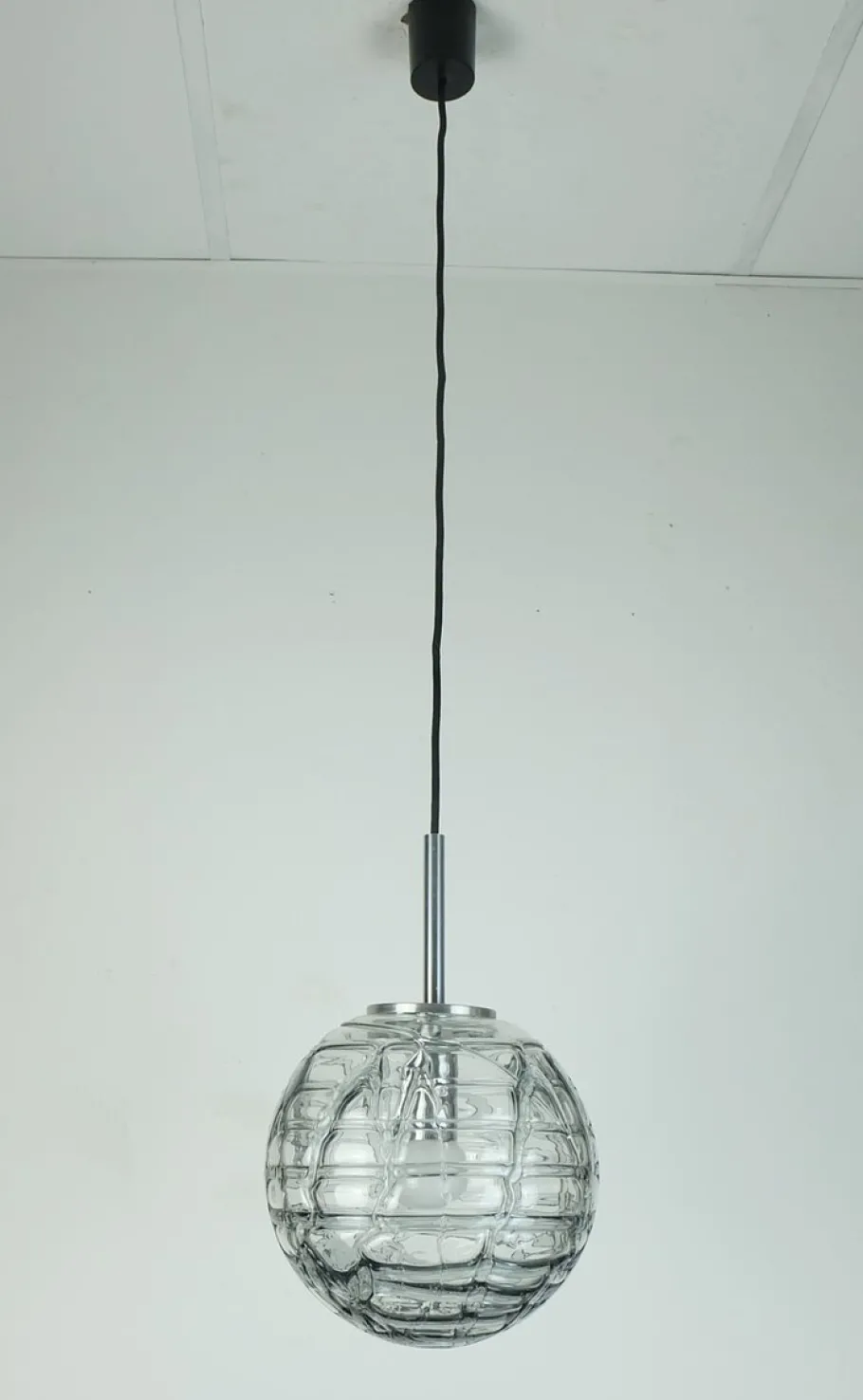 Best Pamono Mid-Century Pendant Lamp in Clear and Smoke Grey Glass and Metal from Doria-Leuchten, 1960s-1970s
