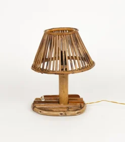 Clearance Pamono Mid-Century Rattan and Bamboo Table Lamp in the style of Louis Sognot, Italy, 1960s