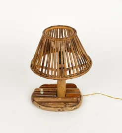 Clearance Pamono Mid-Century Rattan and Bamboo Table Lamp in the style of Louis Sognot, Italy, 1960s