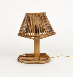 Clearance Pamono Mid-Century Rattan and Bamboo Table Lamp in the style of Louis Sognot, Italy, 1960s