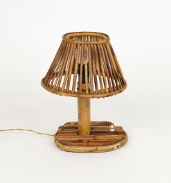 Clearance Pamono Mid-Century Rattan and Bamboo Table Lamp in the style of Louis Sognot, Italy, 1960s
