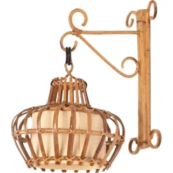 Best Pamono Mid-Century Rattan and Wicker Lantern Sconce by Louis Sognot, France, 1960s