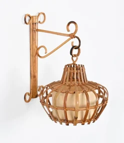 Best Pamono Mid-Century Rattan and Wicker Lantern Sconce by Louis Sognot, France, 1960s