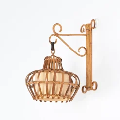 Best Pamono Mid-Century Rattan and Wicker Lantern Sconce by Louis Sognot, France, 1960s