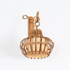 Best Pamono Mid-Century Rattan and Wicker Lantern Sconce by Louis Sognot, France, 1960s
