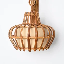 Best Pamono Mid-Century Rattan and Wicker Lantern Sconce by Louis Sognot, France, 1960s