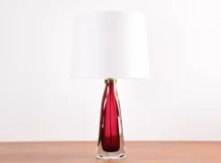 Clearance Pamono Mid-Century Red Crystal Glass Table Lamp by Carl Fagerlund for Orrefors, Sweden, 1960s
