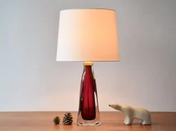 Clearance Pamono Mid-Century Red Crystal Glass Table Lamp by Carl Fagerlund for Orrefors, Sweden, 1960s