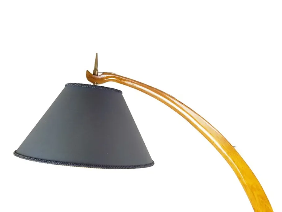 Best Pamono Mid-Century Rispal Style Floor Lamp in Curved Wood and Brass from Valzania, 1940s