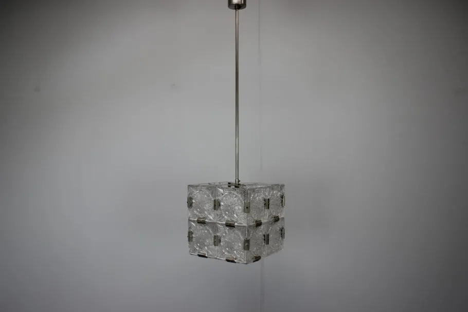 Best Pamono Mid-Century Square Clear Glass Pendant attributed to Kamenicky Šenov, Czechoslovakia, 1960s