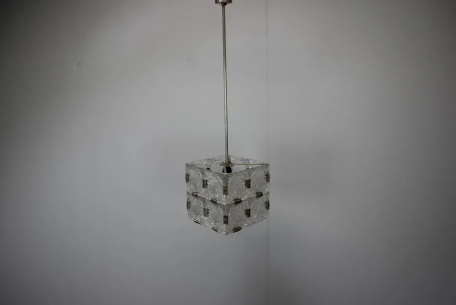 Best Pamono Mid-Century Square Clear Glass Pendant attributed to Kamenicky Šenov, Czechoslovakia, 1960s