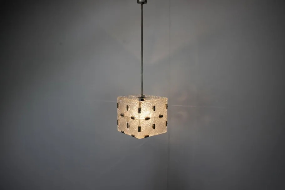 Best Pamono Mid-Century Square Clear Glass Pendant attributed to Kamenicky Šenov, Czechoslovakia, 1960s