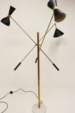 Online Pamono Mid-Century Stilnovo Style Floor Lamp in Carrara Marble & Black Brass, 1950s