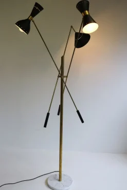 Online Pamono Mid-Century Stilnovo Style Floor Lamp in Carrara Marble & Black Brass, 1950s
