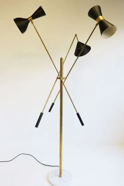 Online Pamono Mid-Century Stilnovo Style Floor Lamp in Carrara Marble & Black Brass, 1950s