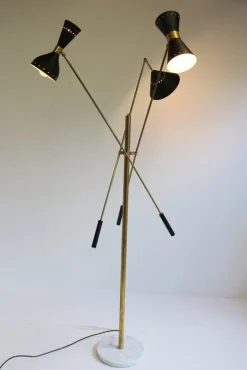 Online Pamono Mid-Century Stilnovo Style Floor Lamp in Carrara Marble & Black Brass, 1950s
