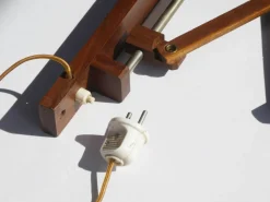 Best Pamono Mid-Century Teak Accordion Lamp with Red Pleaded Shade, 1960s