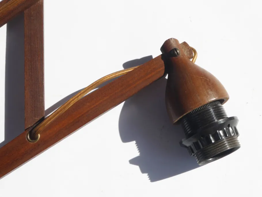 Best Pamono Mid-Century Teak Accordion Lamp with Red Pleaded Shade, 1960s