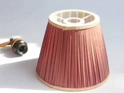 Best Pamono Mid-Century Teak Accordion Lamp with Red Pleaded Shade, 1960s