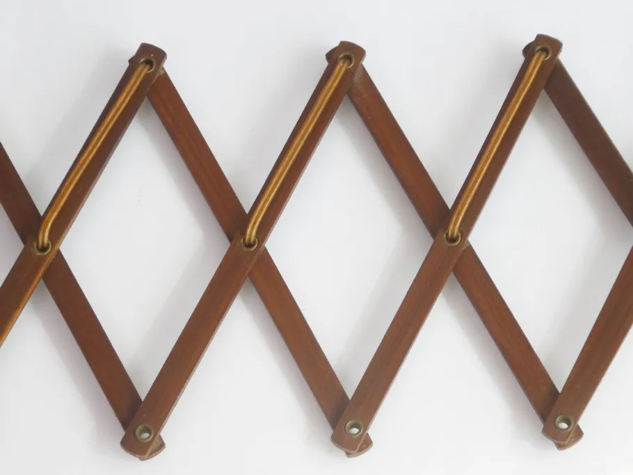 Best Pamono Mid-Century Teak Accordion Lamp with Red Pleaded Shade, 1960s