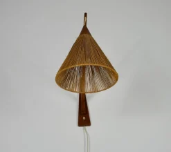 Best Pamono Mid-Century Teak and Rattan Swing Arm Wall Lamp attributed to Temde, 1960s