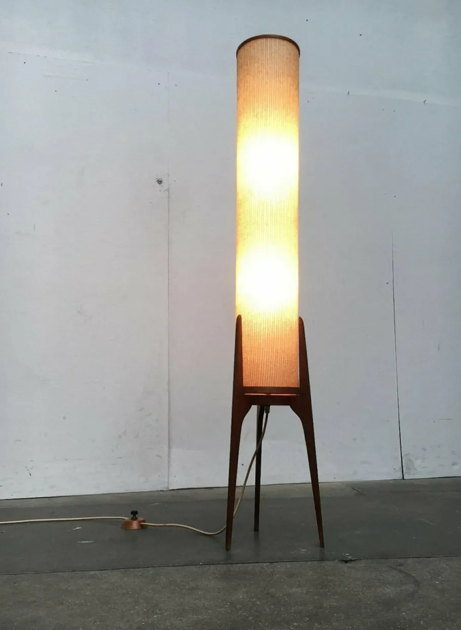 Clearance Pamono Mid-Century Teak Rocket Tripod Floor Lamp, 1960s