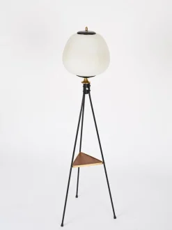 Best Pamono Mid-Century Tripod Floor Lamp in Brass, Metal, Opaline Glass from Stilnovo, Italy, 1950s